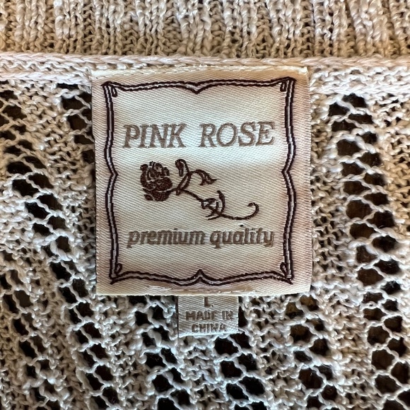 Pink Rose Cream Knit Open Cardigan, Lightweight, Short Sleeve, Size Large - Picture 6 of 8